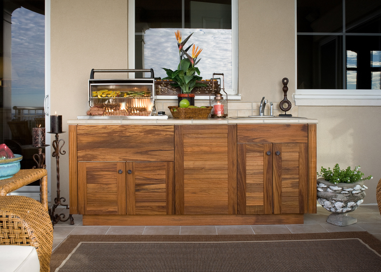 Outdoor Kitchen with Wood Cabinets