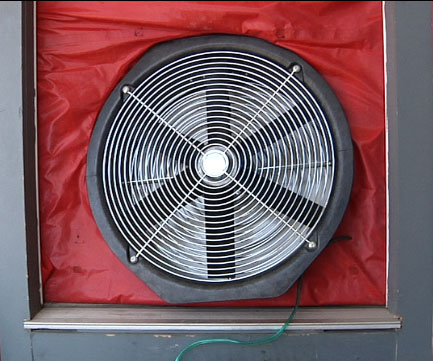 Fan used in a blow door test to discover air leaks in your house
