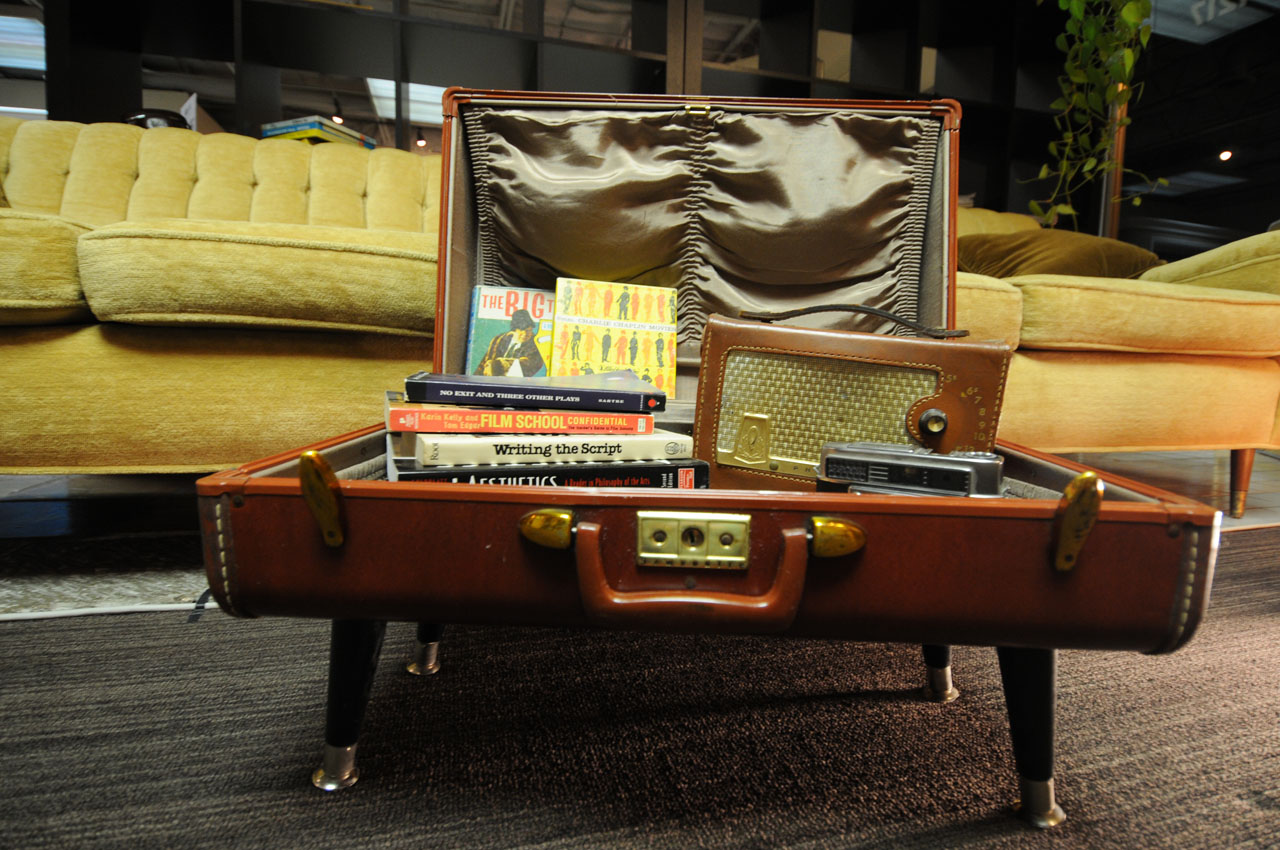 The finished DIY vintage suitcase side table