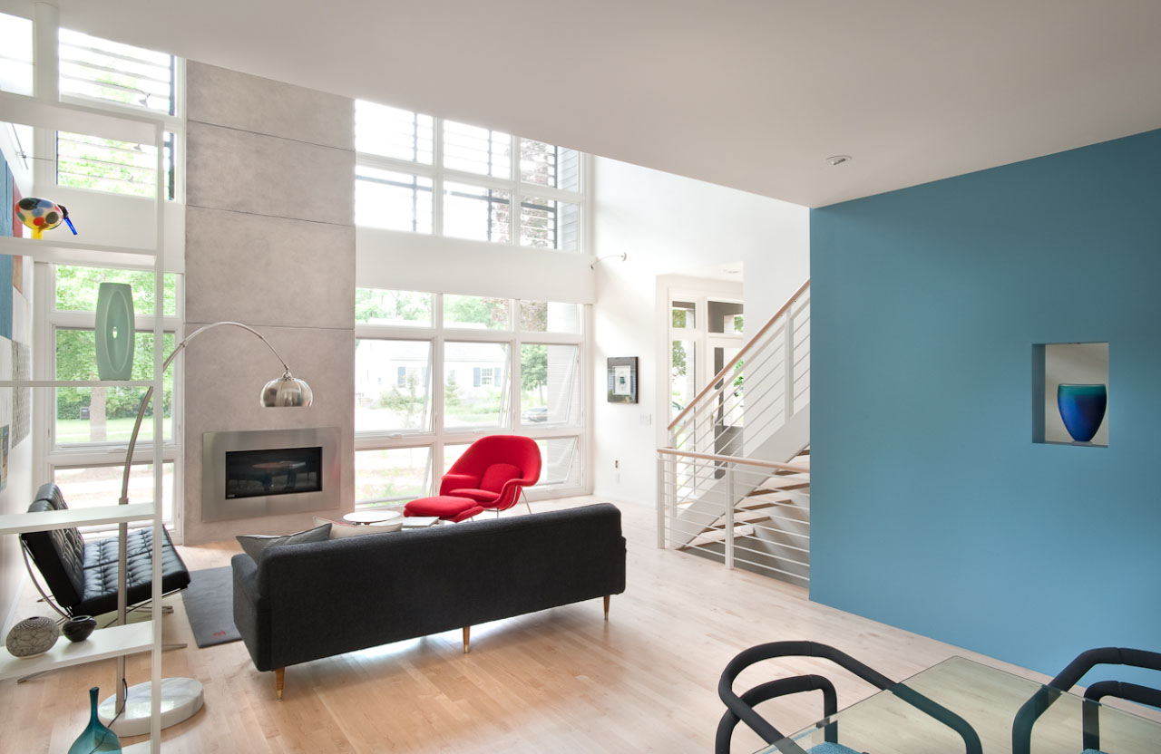 Living room of the Ross Street House in Madison, Wisconsin by Richard Wittschiebe Hand Architects