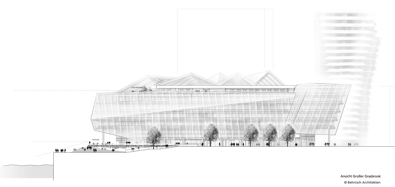Unilever Headquarters Elevation Drawing by Behnisch Architekten