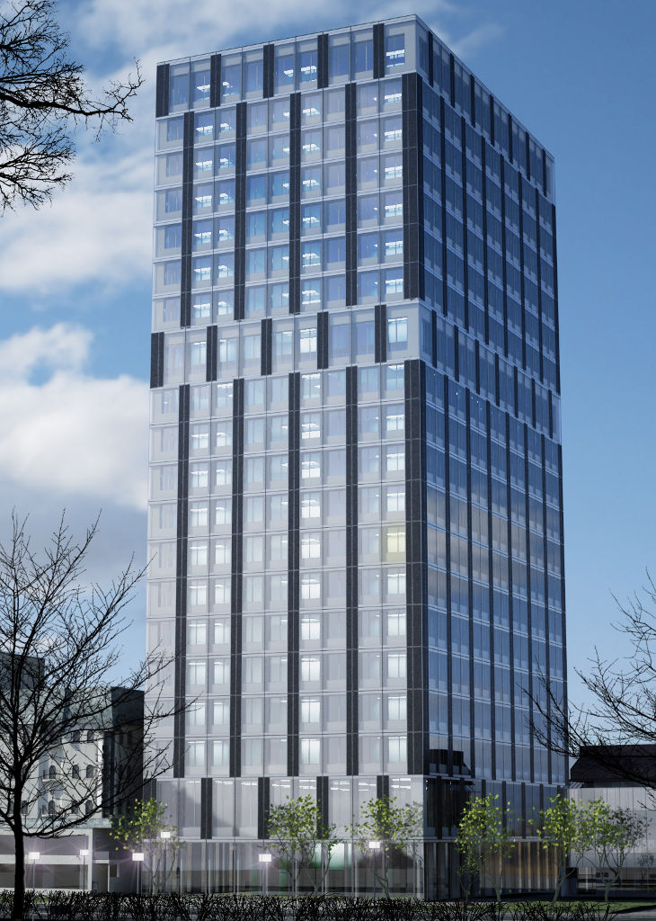 Exterior rendering of the LifeCycle Tower in Dornbirn, Austria by Creative Renewable Energy and Efficiency Group