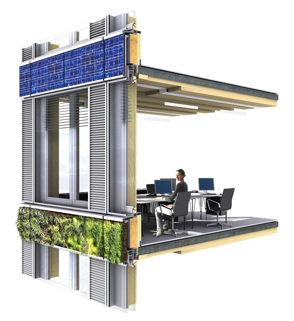 Structural detail rendering of the LifeCycle Tower in Dornbirn, Austria by Creative Renewable Energy and Efficiency Group