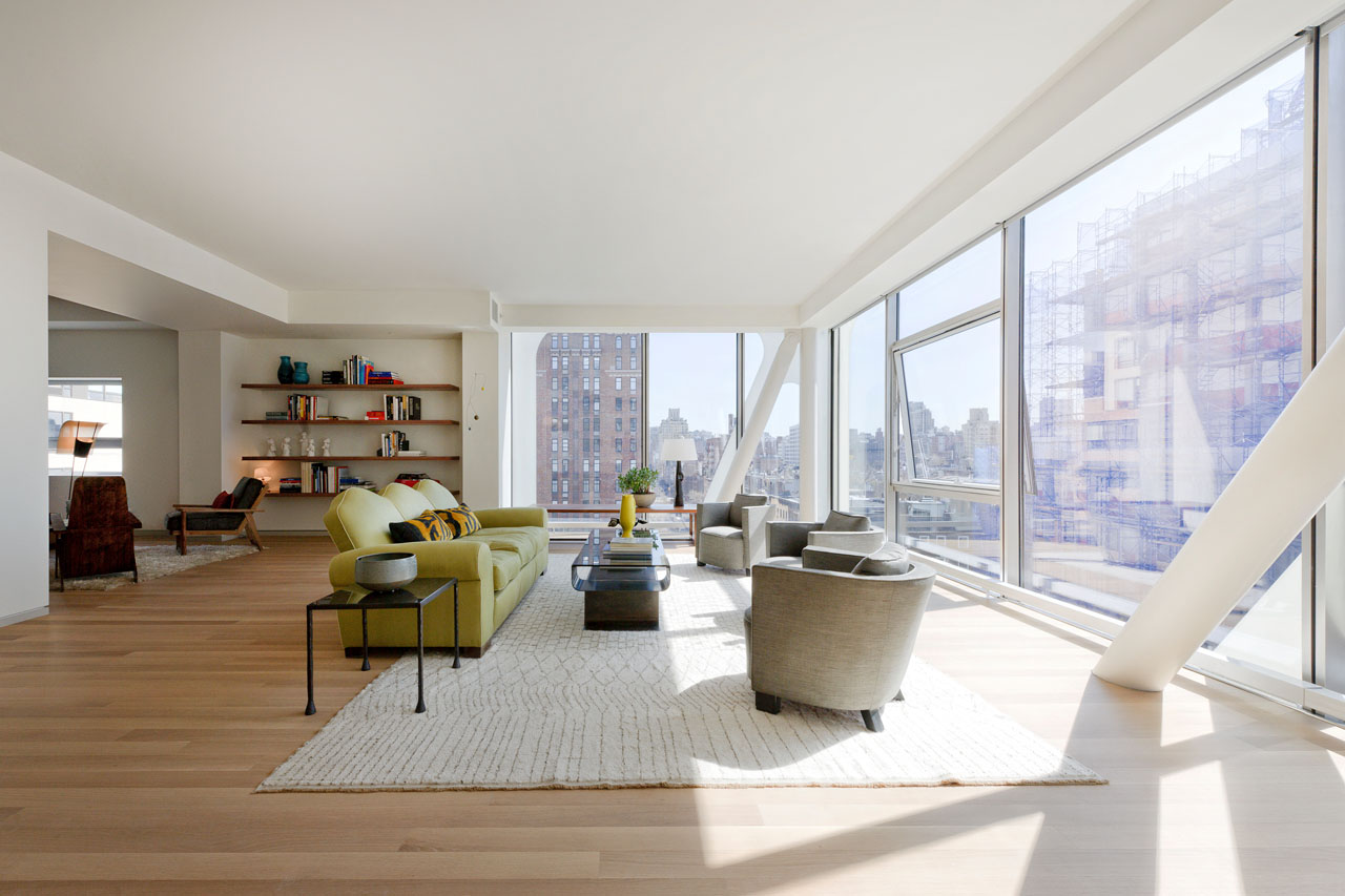 Interior living room inside the HL23 by Neil M. Denari Architects overlooking New York City's High Line
