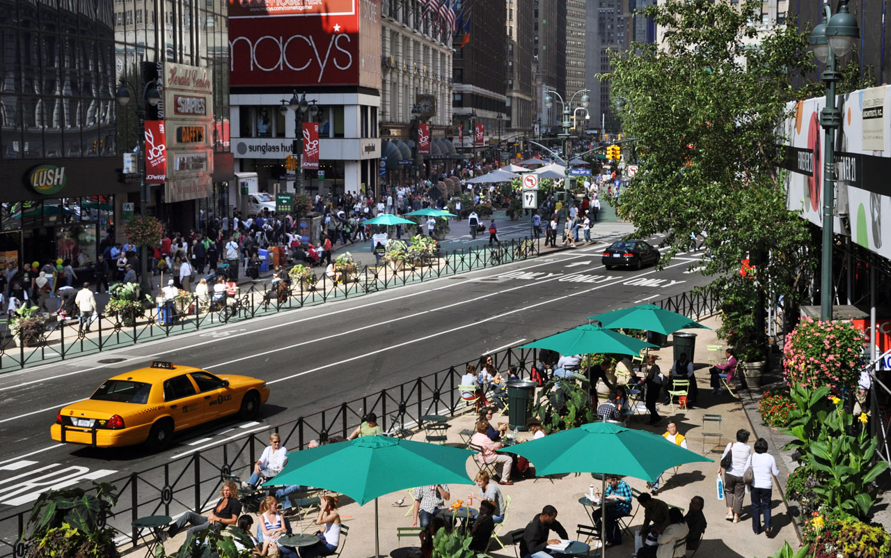 Image of New York City street after the addition of more pedestrian space