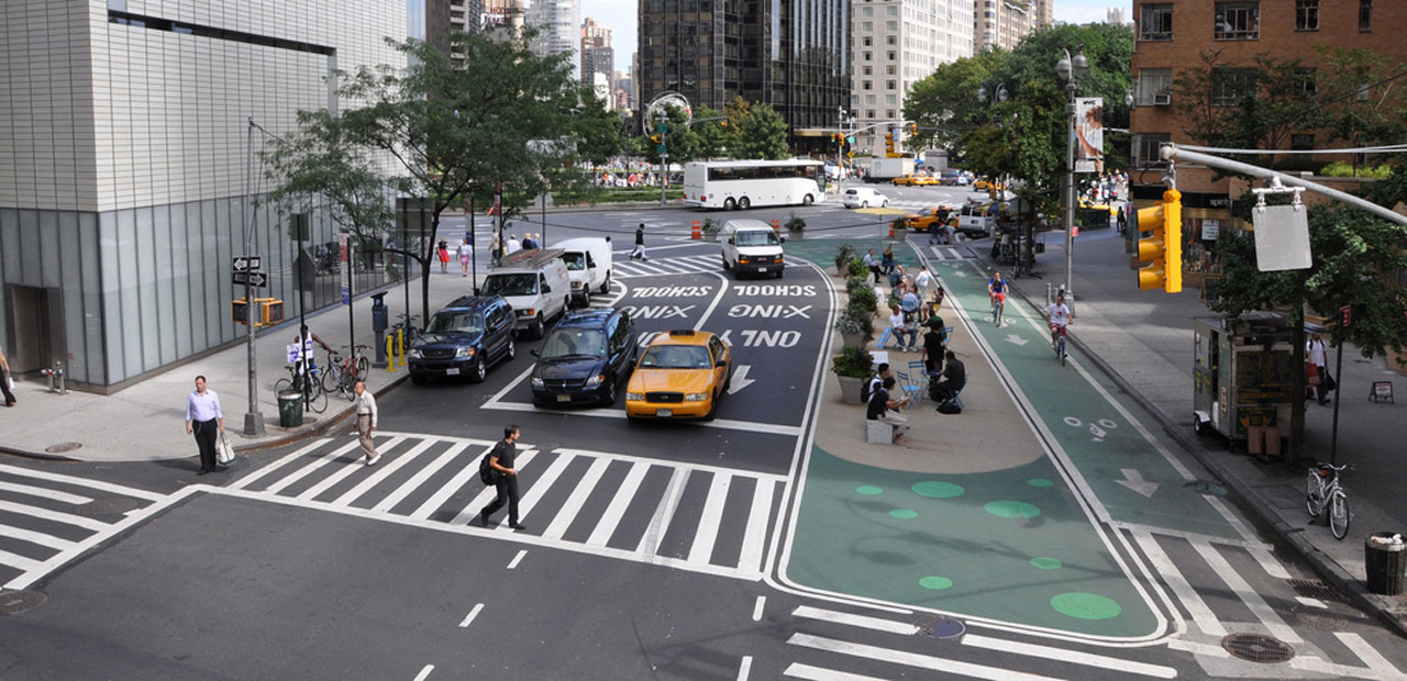 Image of New York City street after the addition of more pedestrian space