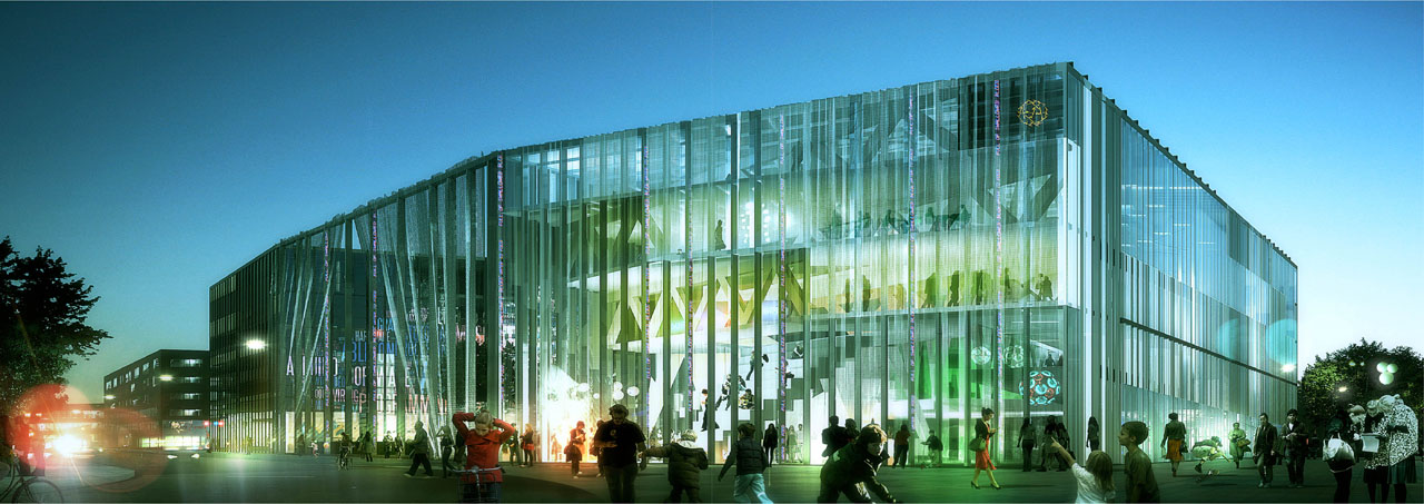 Exterior rendering of the the KU.BE or House of Culture and Movement in Copenhagen by Adept and MVRDV