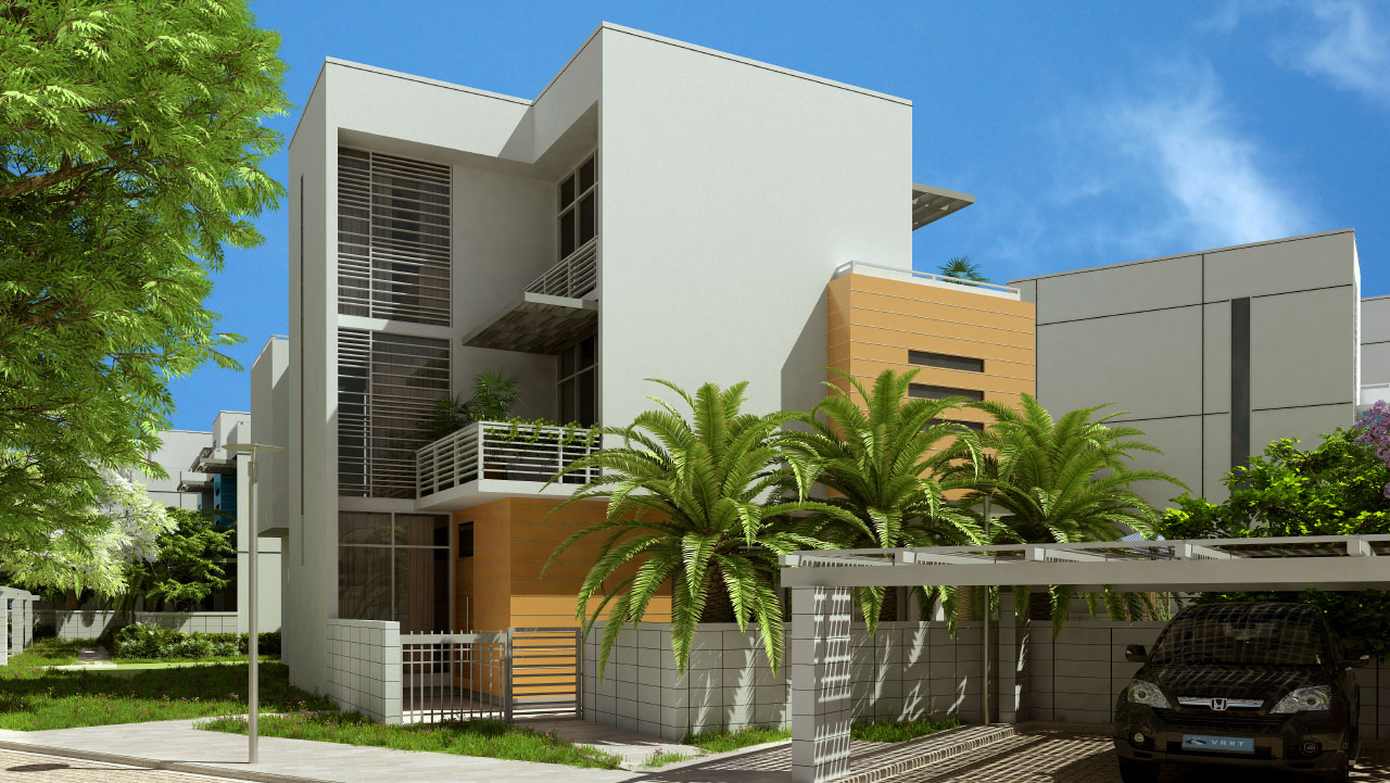 Exterior rendering of U.S. Embassy staff housing in Haiti by Sorg Architects