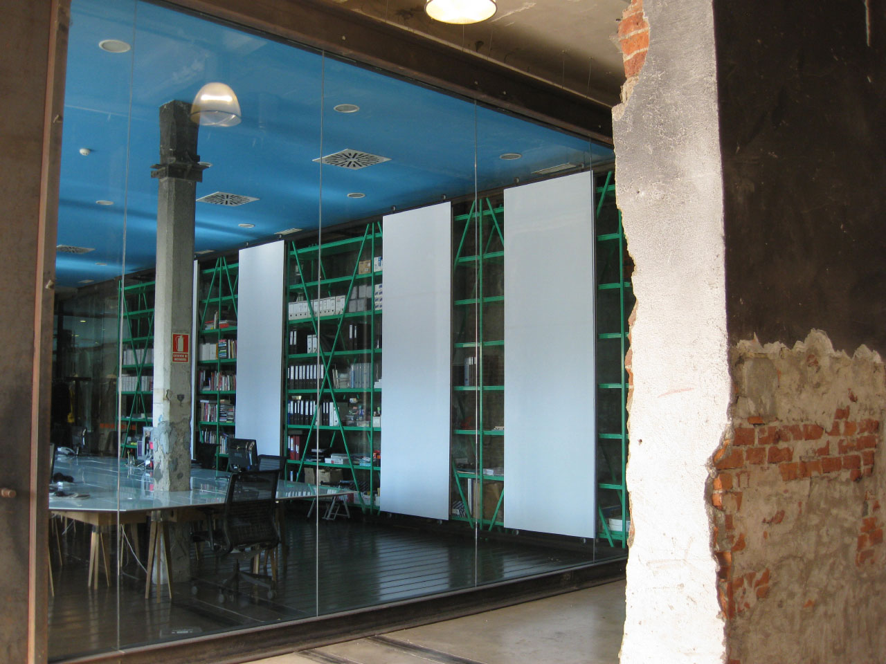 Interior of the renovated Matadero cultural center in Madrid, Spain