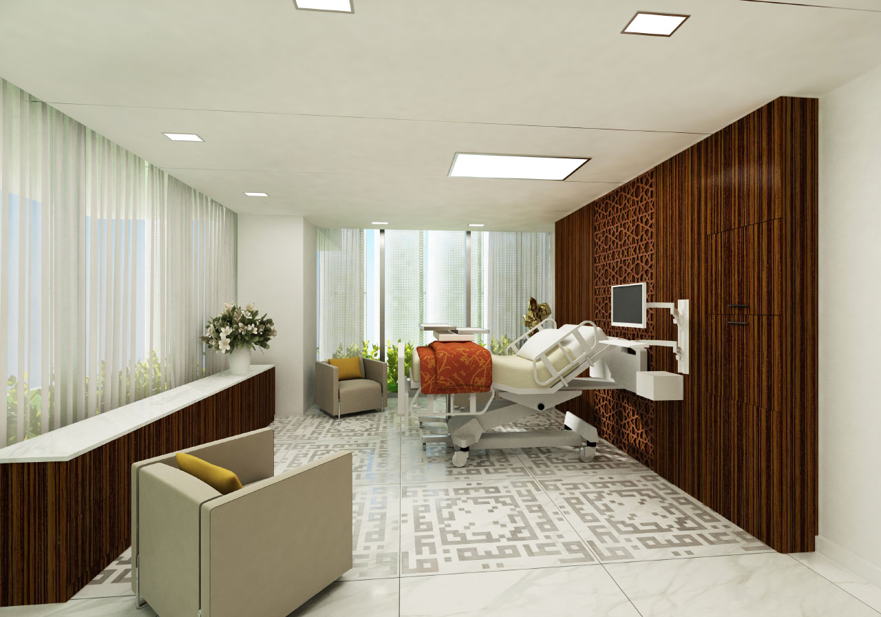 Sheikh Kahlifa Medical City patient room rendering