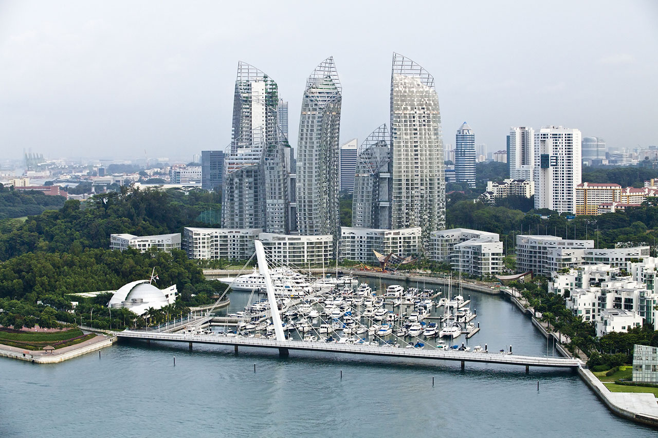 Elevated photo of Reflections at Keppel Bay by Daniel Libeskind
