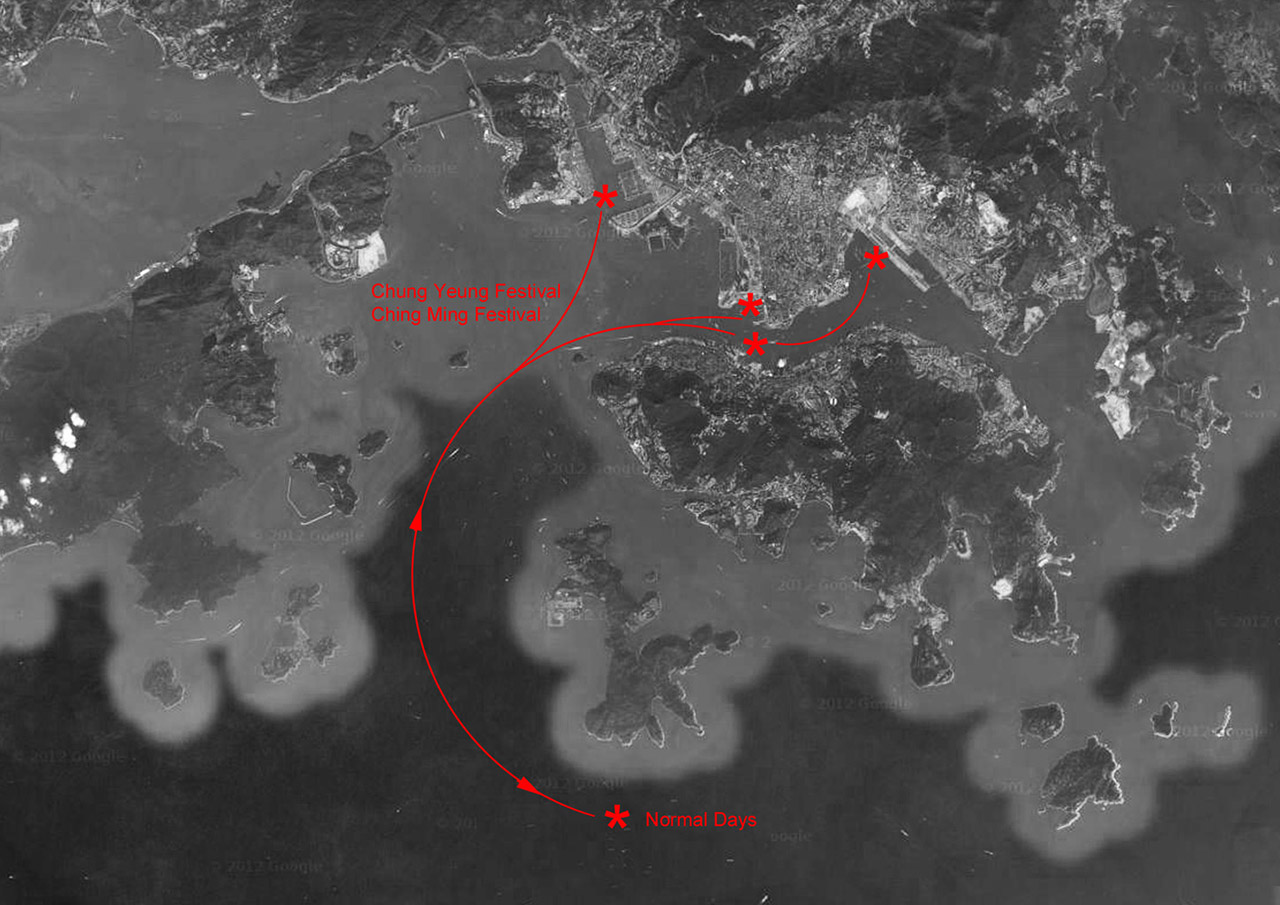 Routes to Docking Sites for Floating Cemetery in Hong Kong
