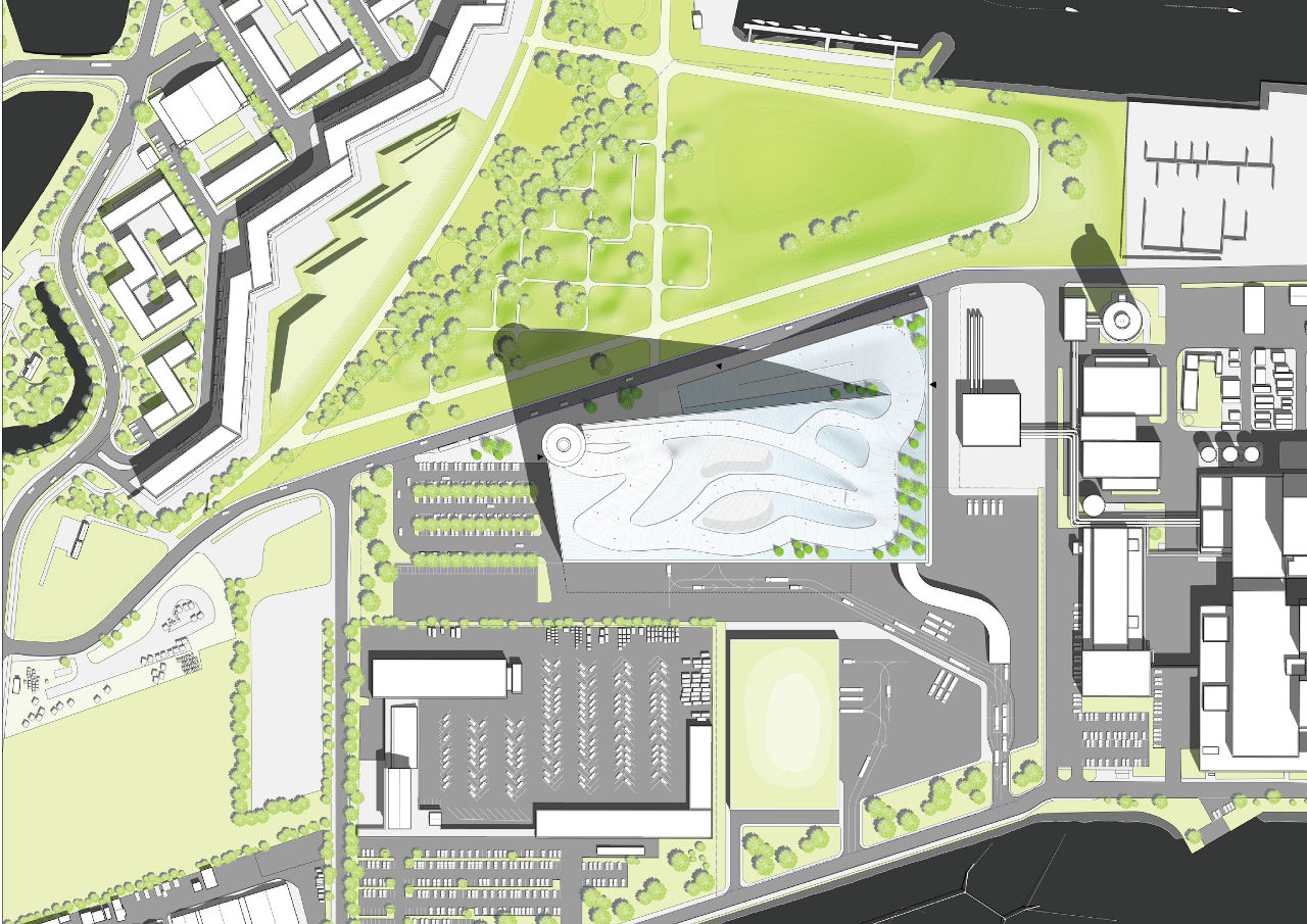 Copenhagen's Amager Waste-to-Energy facility site drawing by Bjarke Ingels Group (BIG)