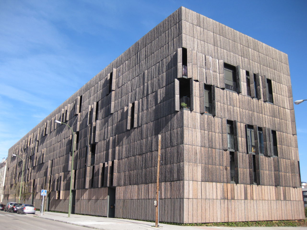 Exterior of the bamboo Carabanchel Social Housing by Foreign Office Architects (FOA)