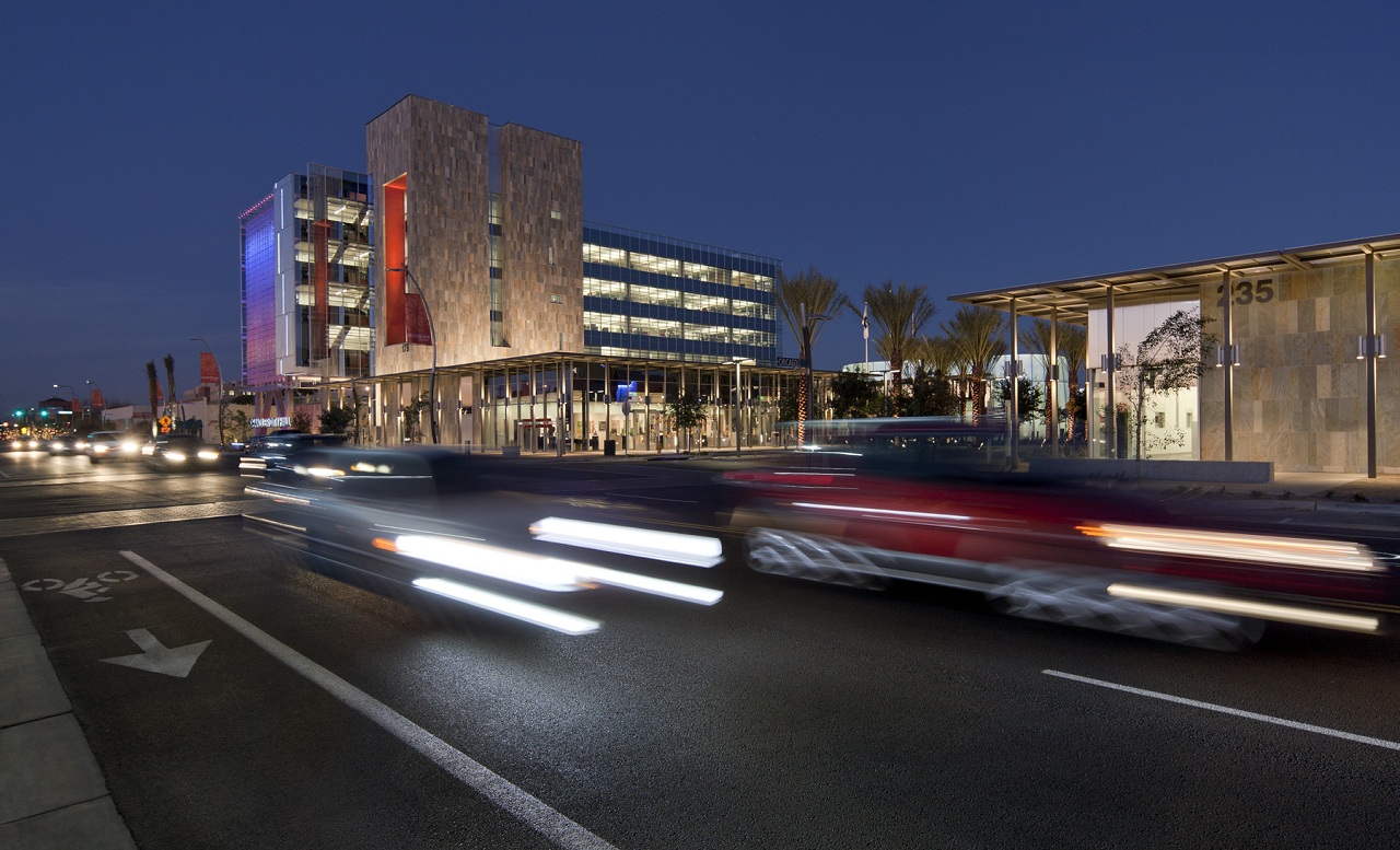 Night view of Chandler City Hall in Arizona by SmithGroup