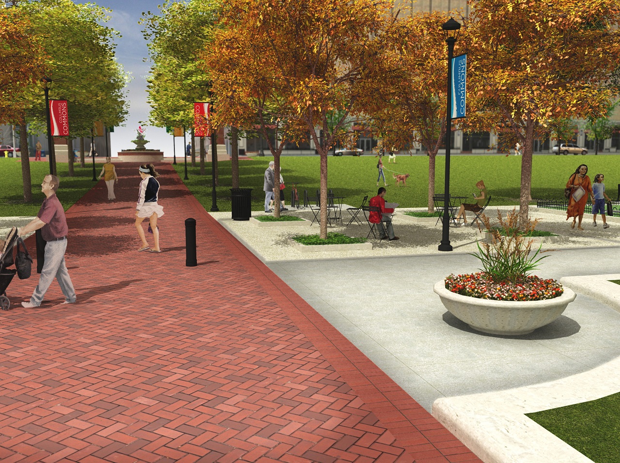 Rendering of downtown's Columbus Commons walkway