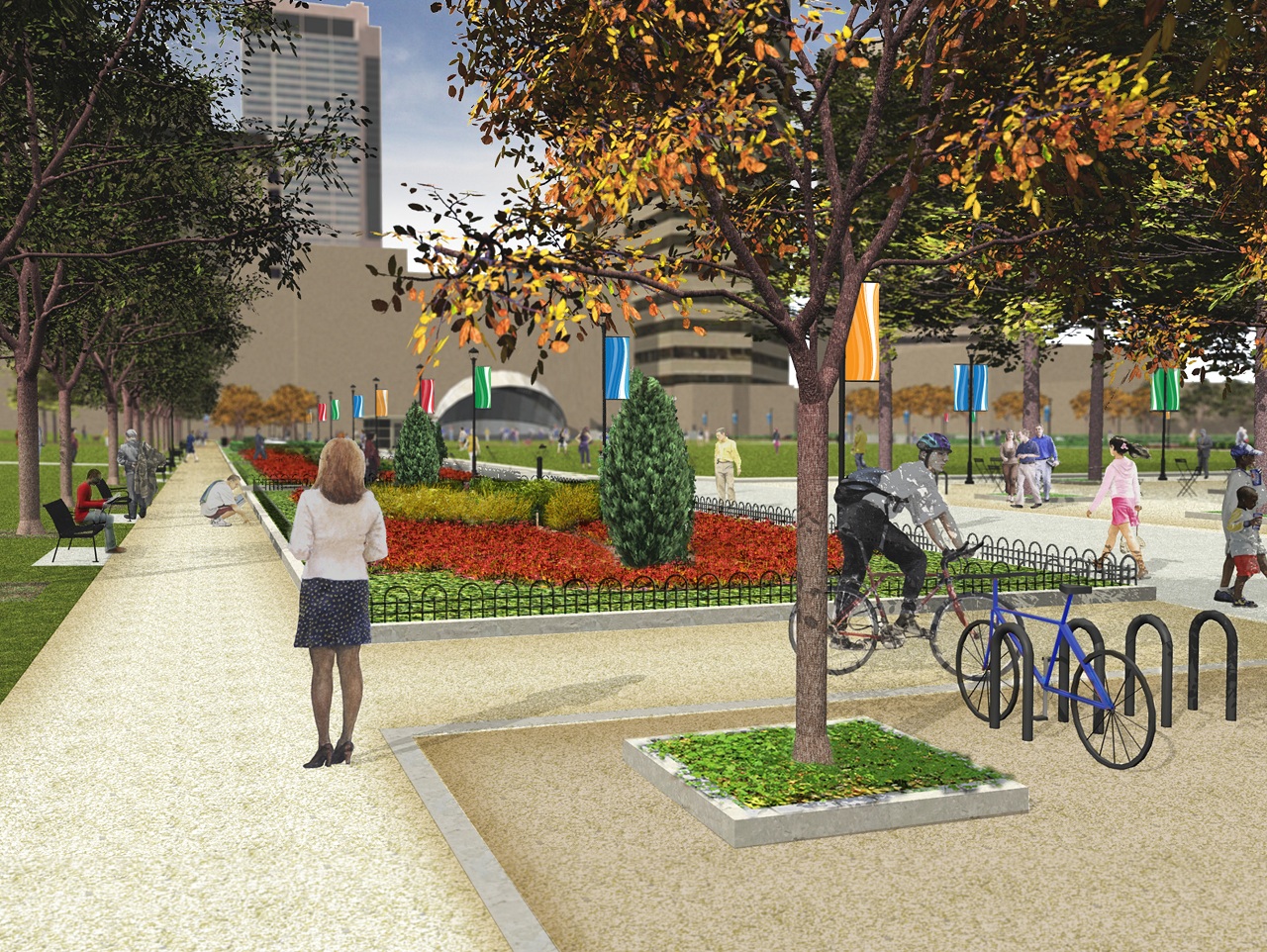 Rendering of downtown's Columbus Commons walkway