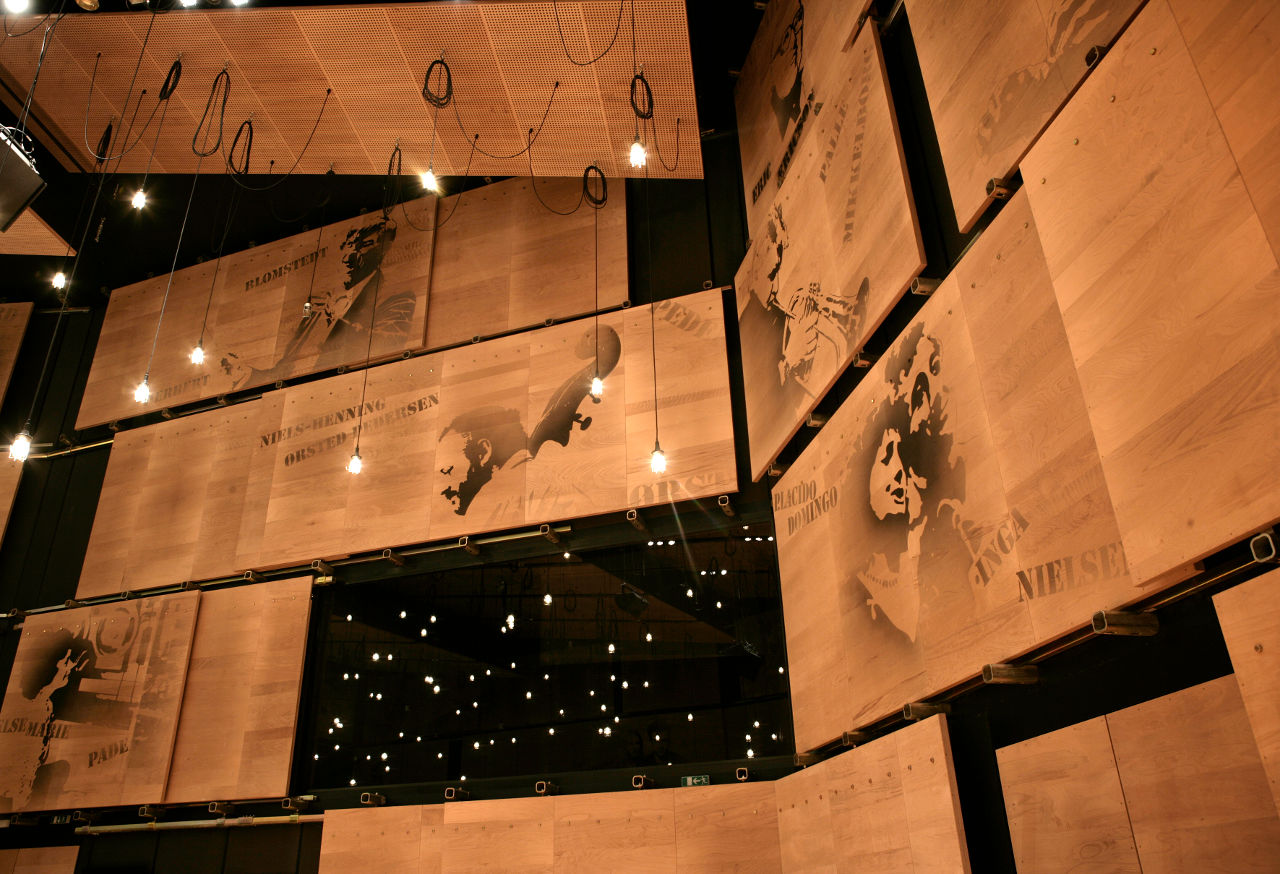 Interior wood panels of the Copenhagen Concert Hall by architect Jean Nouvel