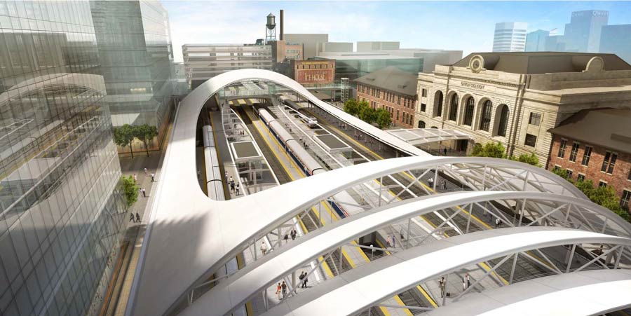 Rendering of the rail terminal for Denver’s Union Station redevelopment