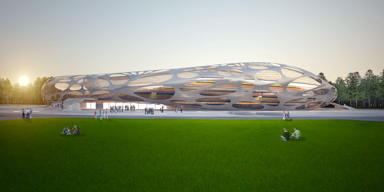Exterior rendering of the FC Bate Borisov Stadium by Ofis arhitekti