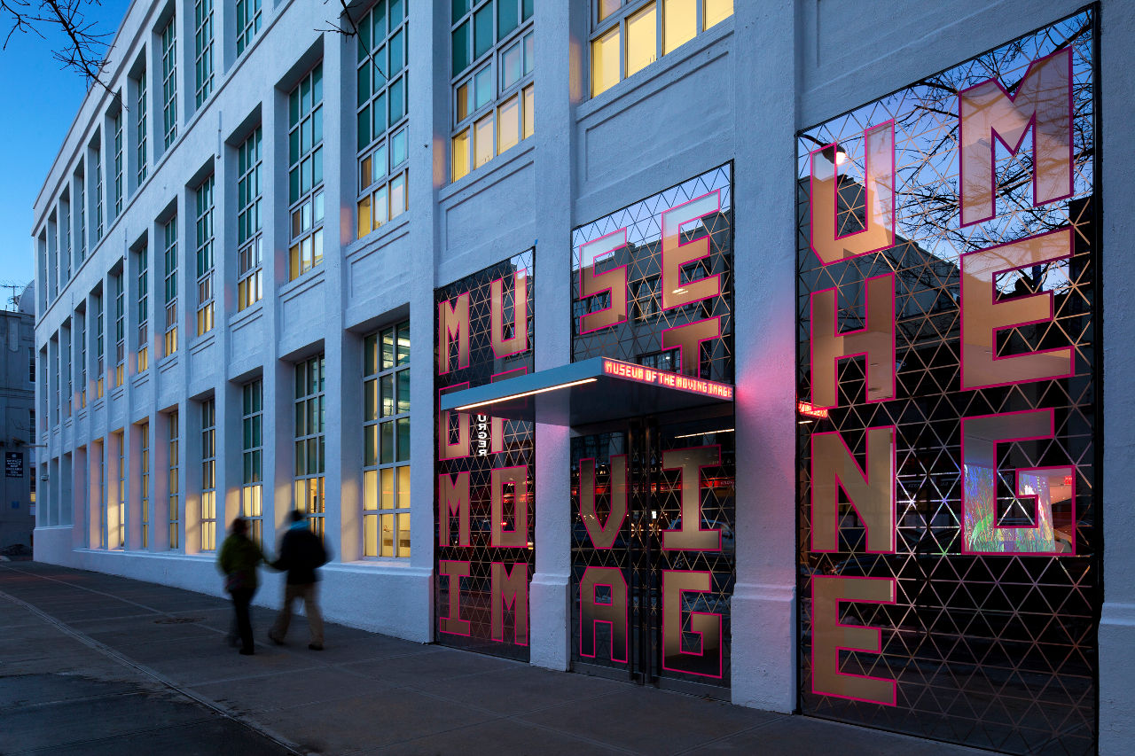 The exterior entrance of New York City's Museum of the Moving Image designed by Leeser Architecture