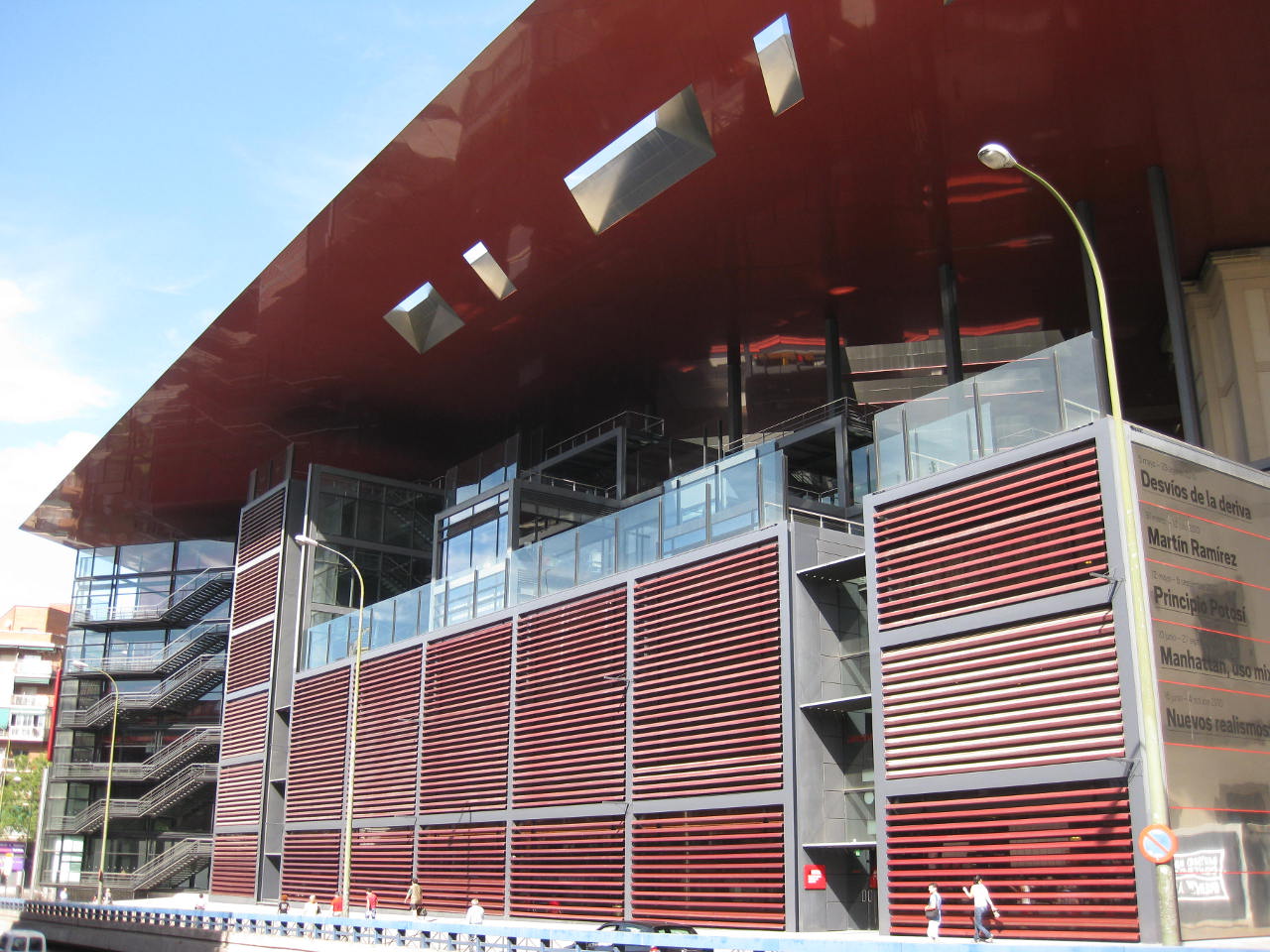 Modern exterior of the Reina Sofia Museum in Madrid, Spain