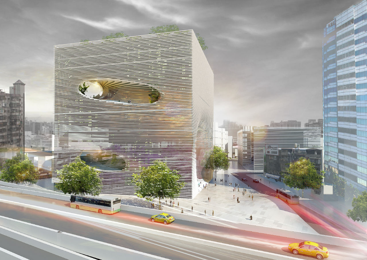 Bjarke Ingels Group's (BIG) exterior rendering for the Technology, Entertainment and Knowledge (TEK) Center in Taipei, Taiwan