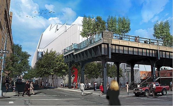 A rendering  for the new Whitney Museum of American Art by Renzo Piano in New York City