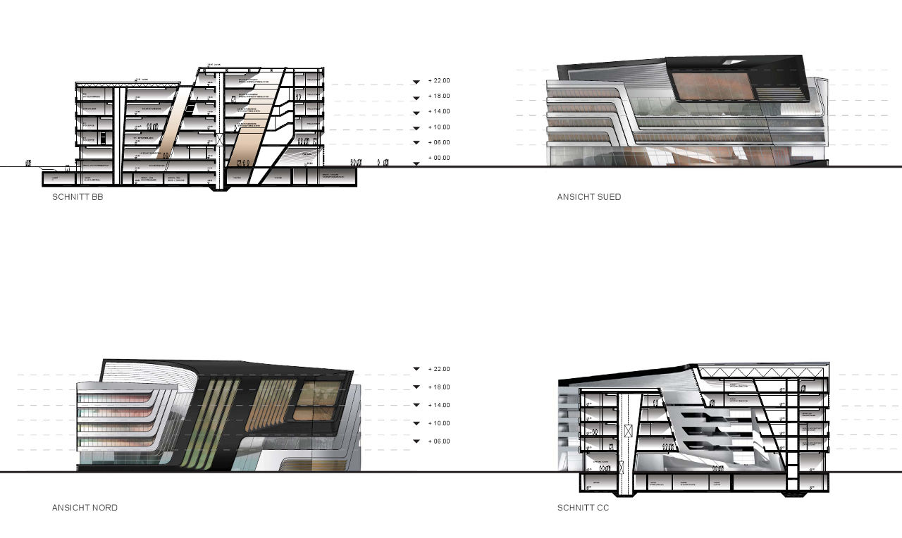 Drawing of Zaha Hadid's Library and Learning Center for the University of Economics and Business in Vienna, Austria