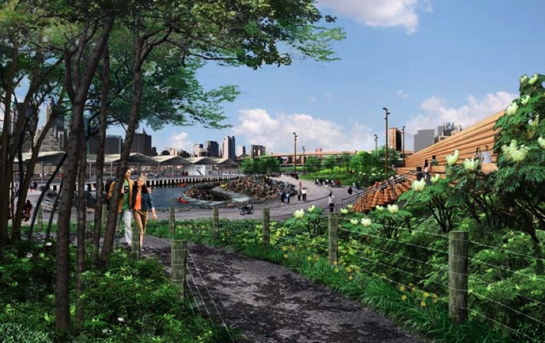 Brooklyn Bridge Park rendering by landscape architecture firm Michael Van Valkenburgh Associates