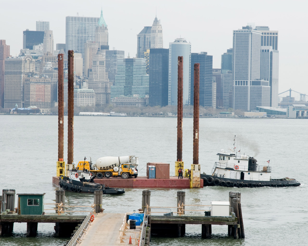 Construction materials delivered by barge