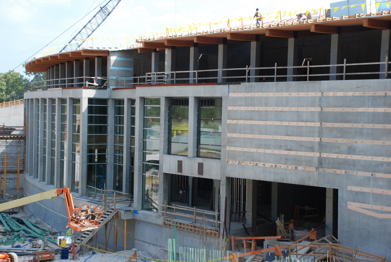 view of Moshe Safdie's Crystal Bridges Museum of American Art Construction site