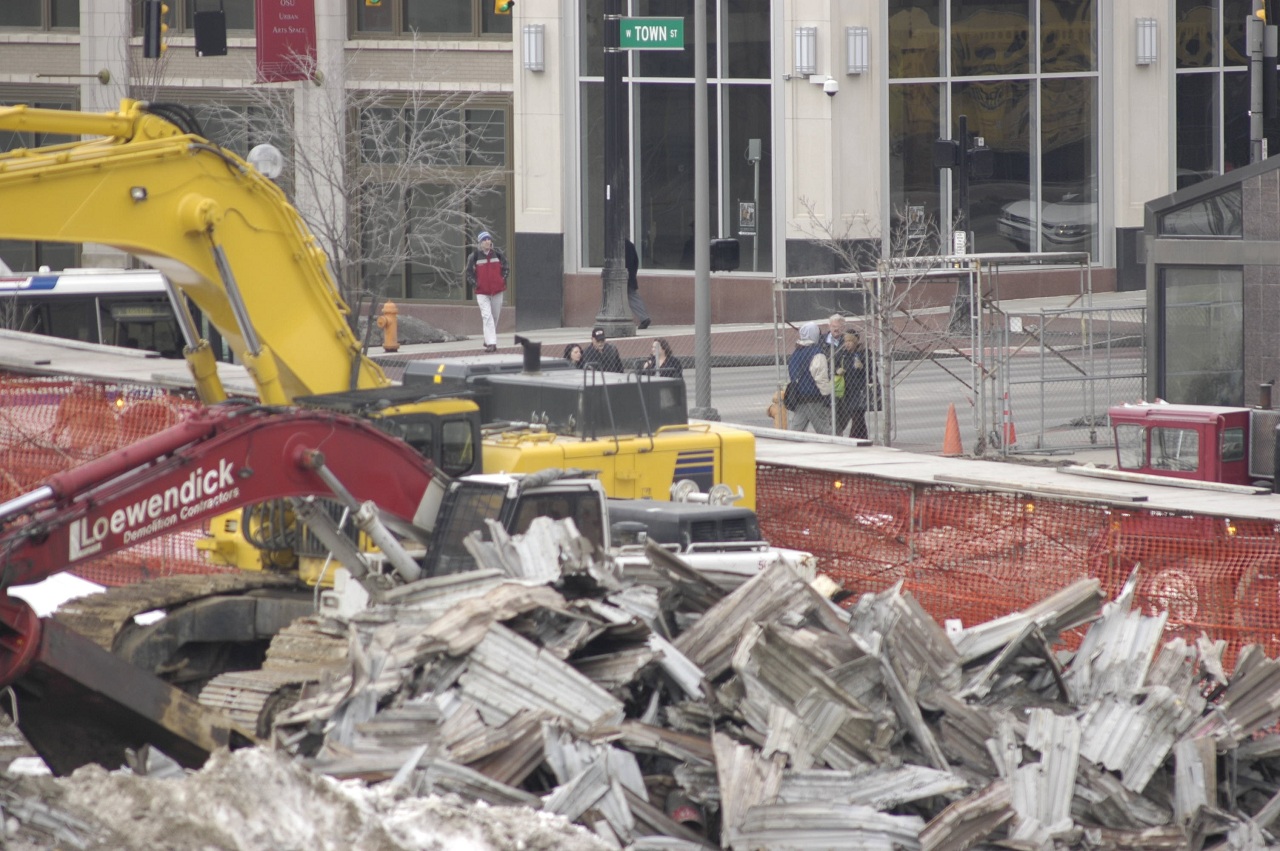 Demolishion of a building in downtown Columbus, Ohio