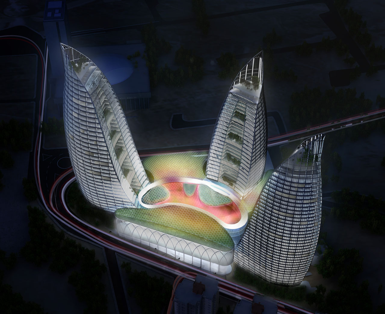 Rendering of the Baku Flame Towers project designed by HOK