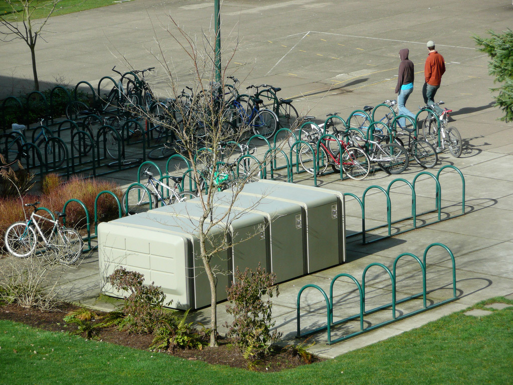 University of Oregon campus bike racks.