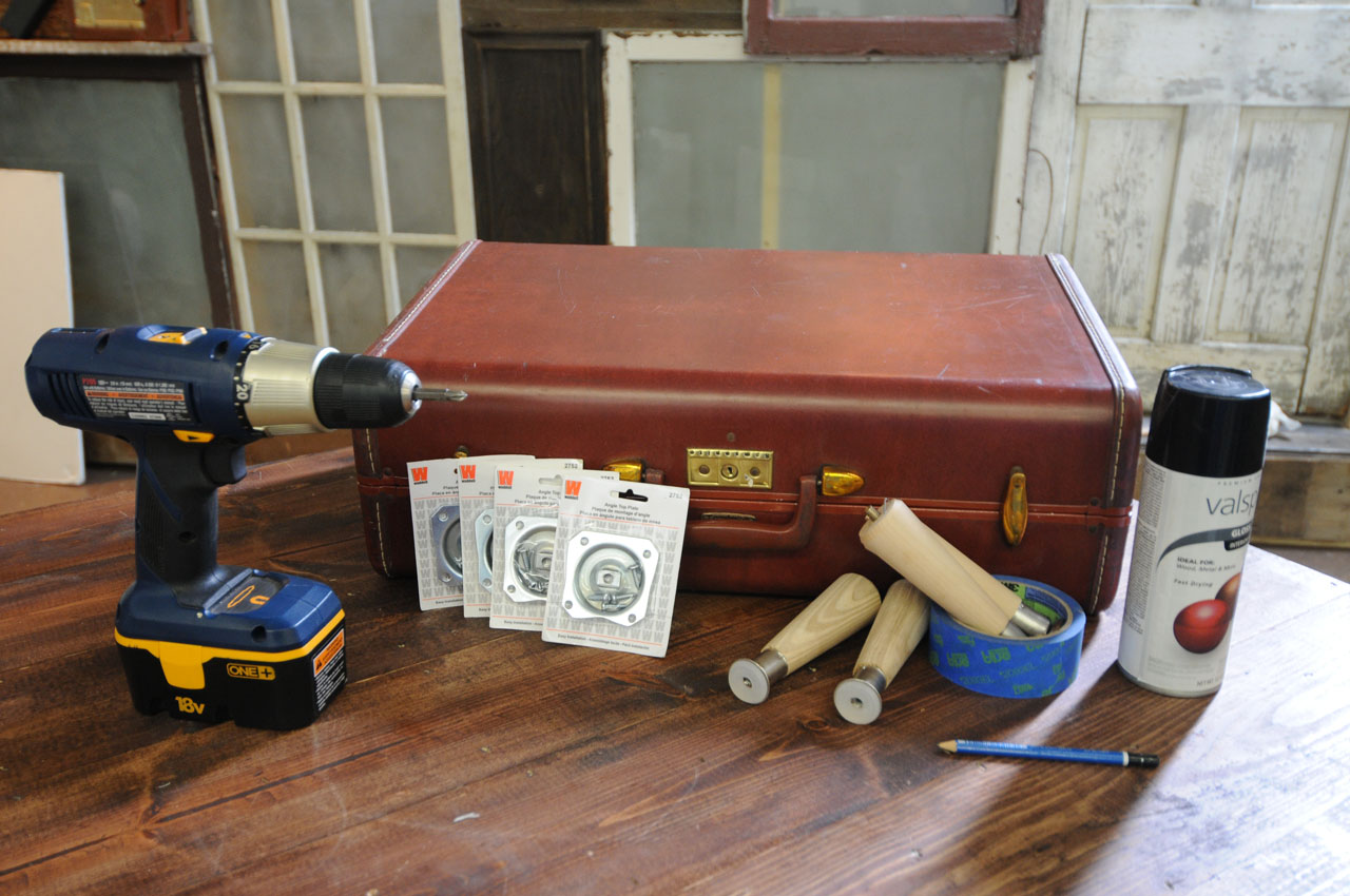 Tools and Materials to build a DIY vintage suitcase side table