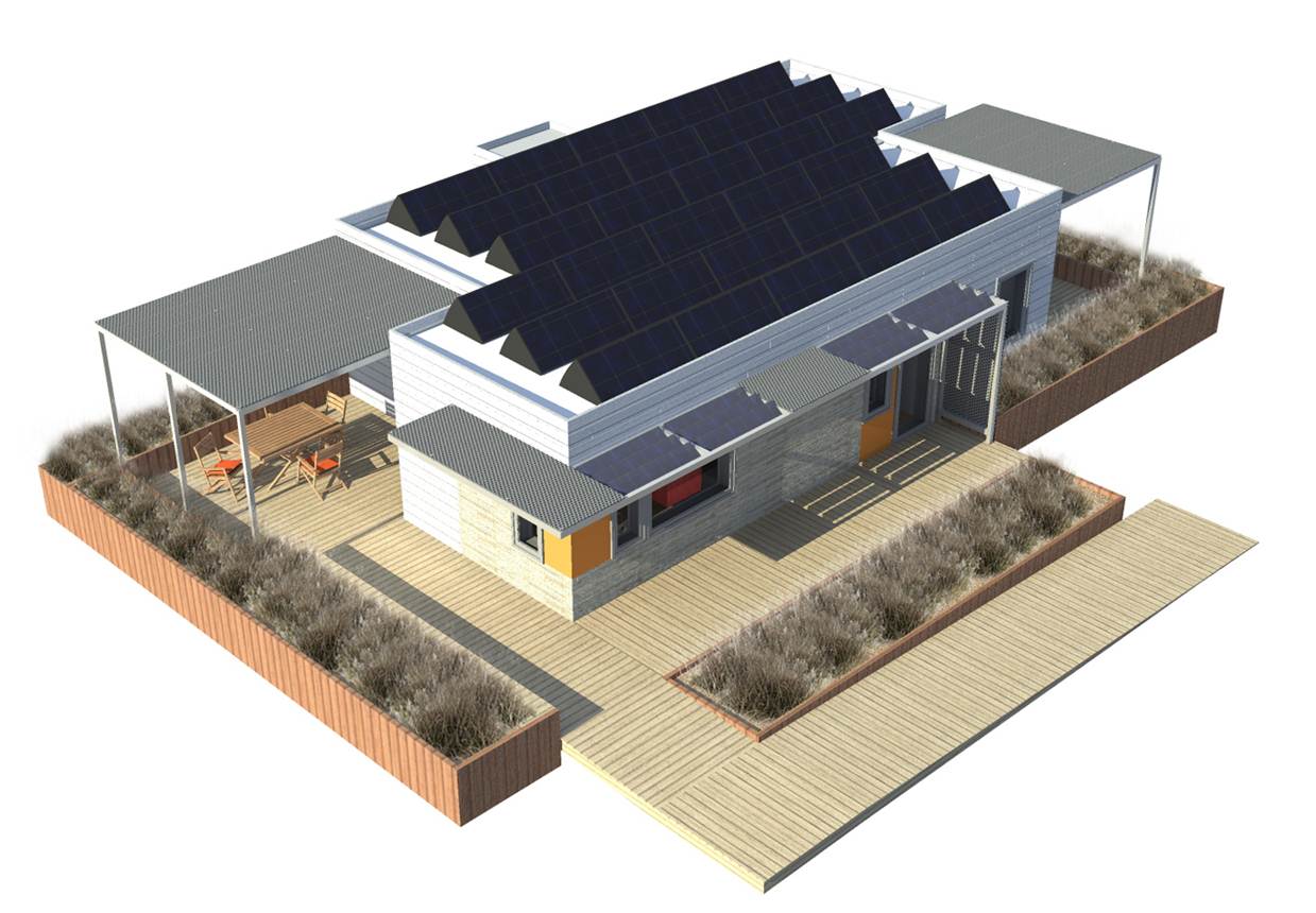 2011 Solar Decathlon University of Illinois at Urbana-Champaign Re_home exterior aerial rendering