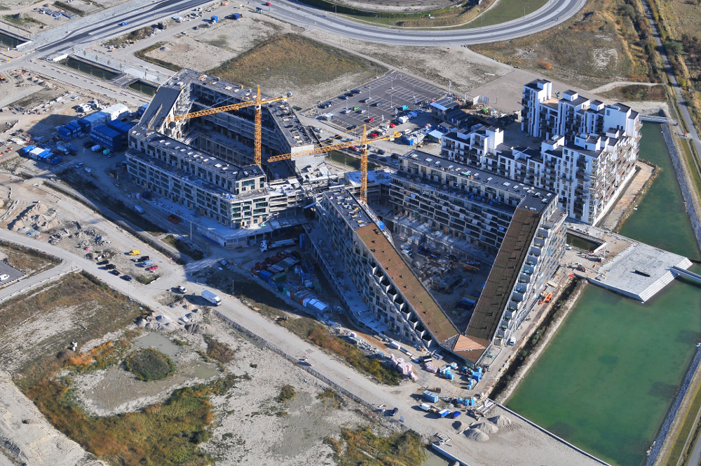 Aerial construction photo of 8 House by Bjarke Ingels Group BIG