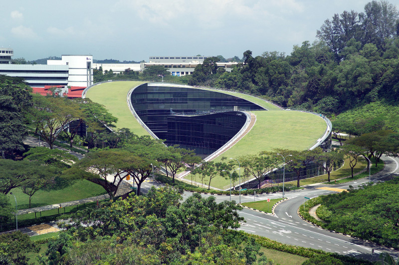 The green roof of The Nanyang Technological School of Art, Design, and Media in Singapore by CPG Consultants