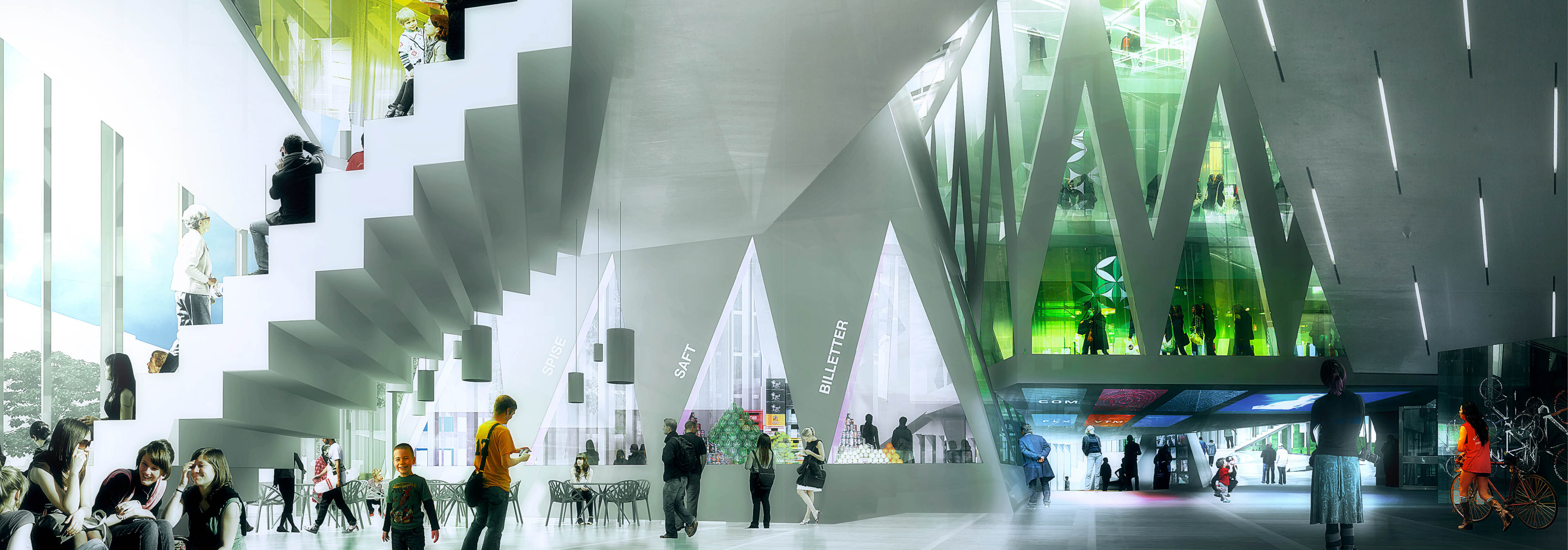 Interior rendering of the the KU.BE or House of Culture and Movement in Copenhagen by Adept and MVRDV