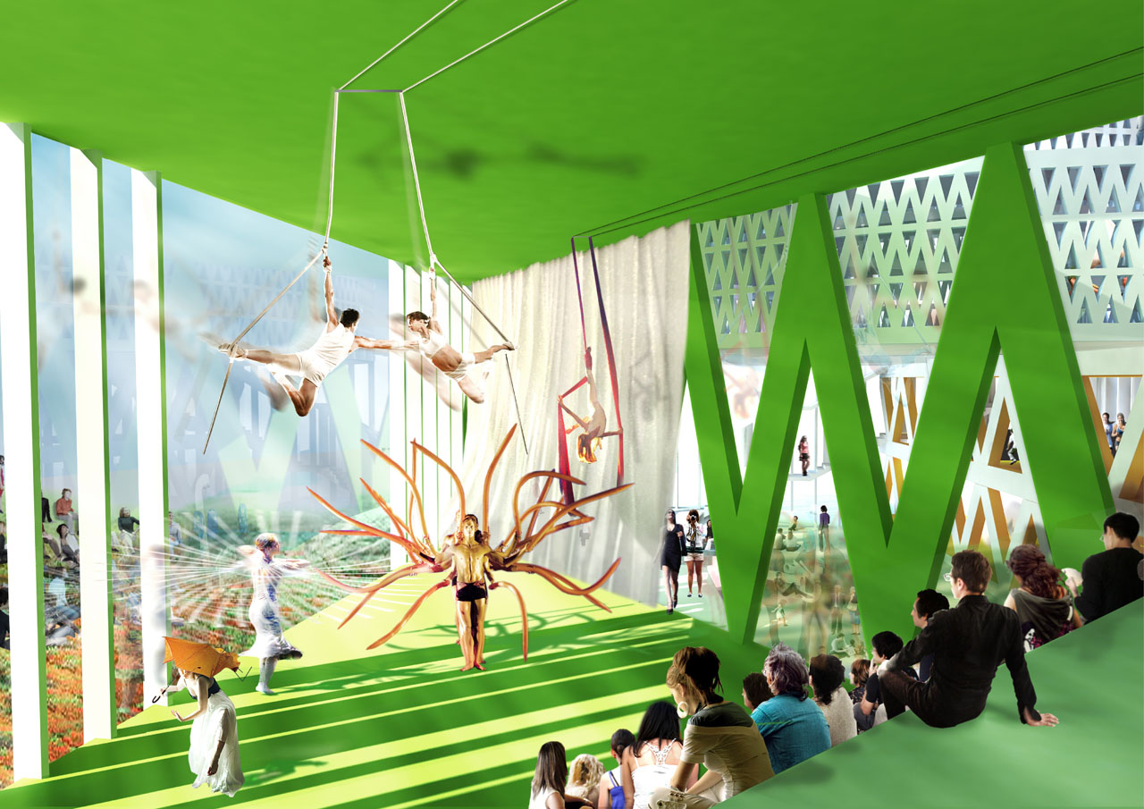 The Performance Zone rendering of the the KU.BE or House of Culture and Movement in Copenhagen by Adept and MVRDV