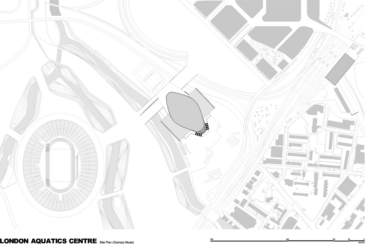Site plan of the London Olympic Aquatics Centre by Zaha Hadid