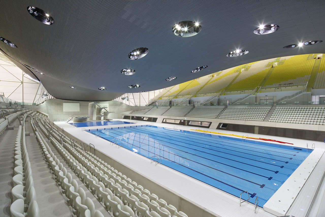 Olympic pool inside London's Aquatic Centre By Zaha Hadid