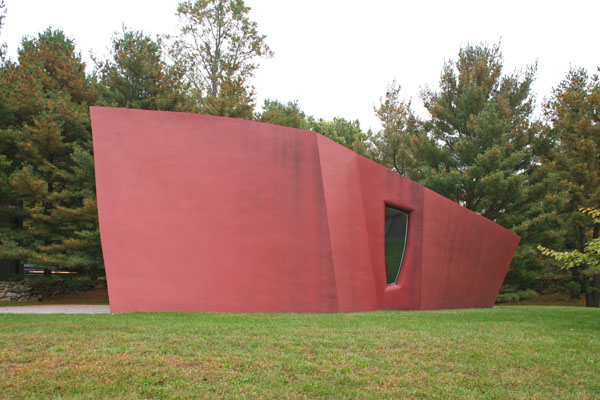 Architect Philip Johnson's red Da Monsta library is sculpture combined with architecture.