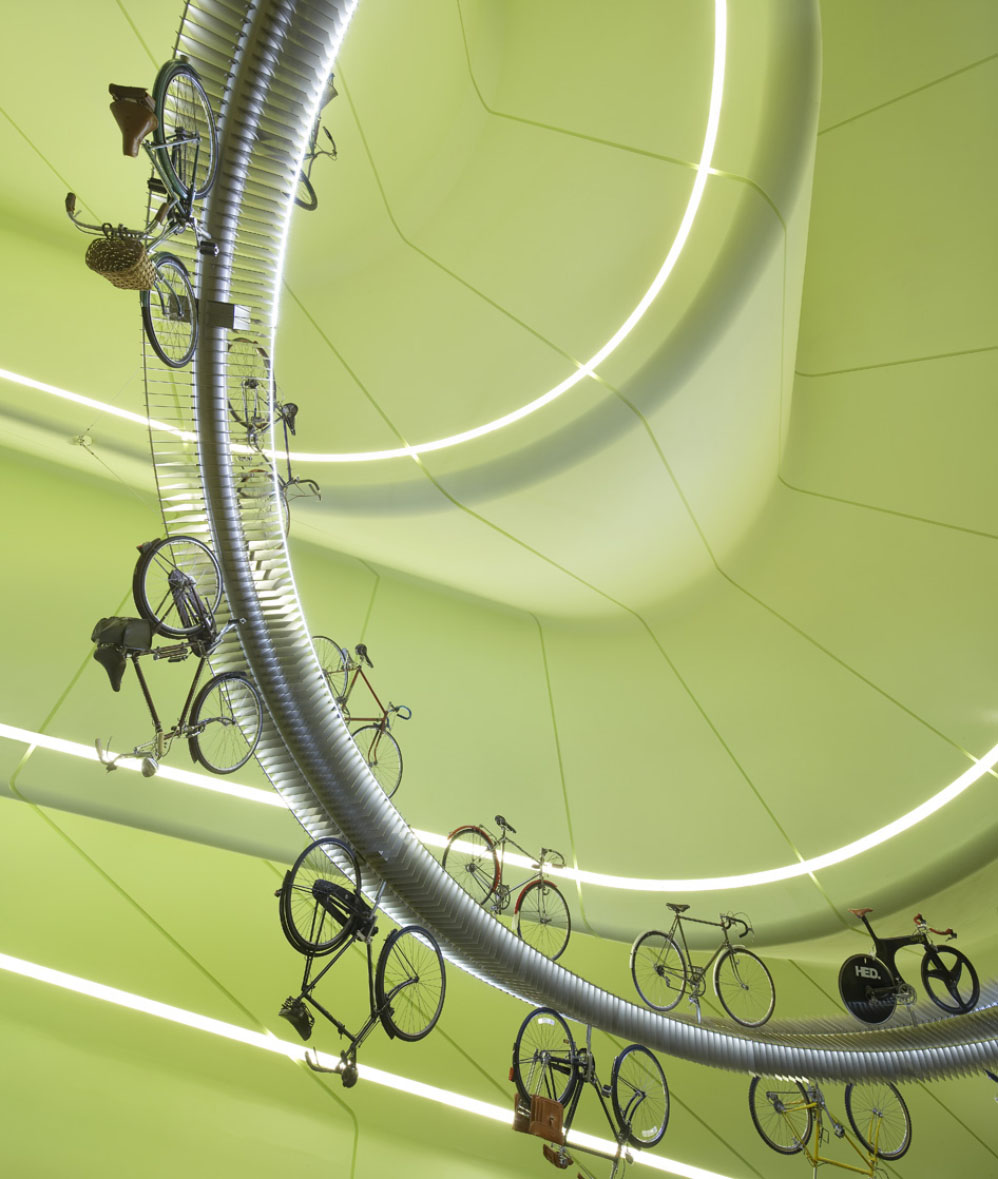 Zaha Hadid Architects’ Riverside Museum of Transport and Travel Hanging Bicycle Velodrome