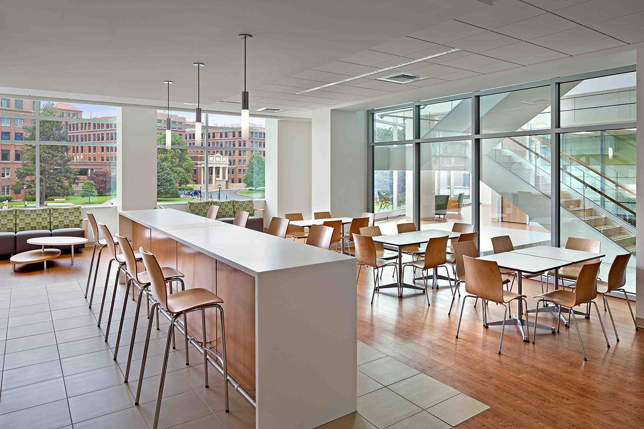 Clinical and Translational Science Building interior seating at the University of Rochester by Francis Cauffman