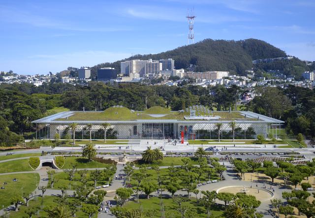 Aerial view of Renzo Piano’s California Academy of Sciences in San Francisco