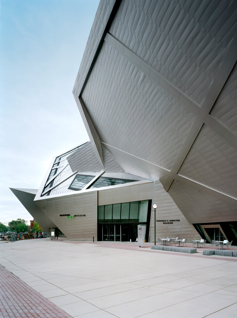 Titanium clad entryway of The Denver Art Museum layout by Daniel Libeskind