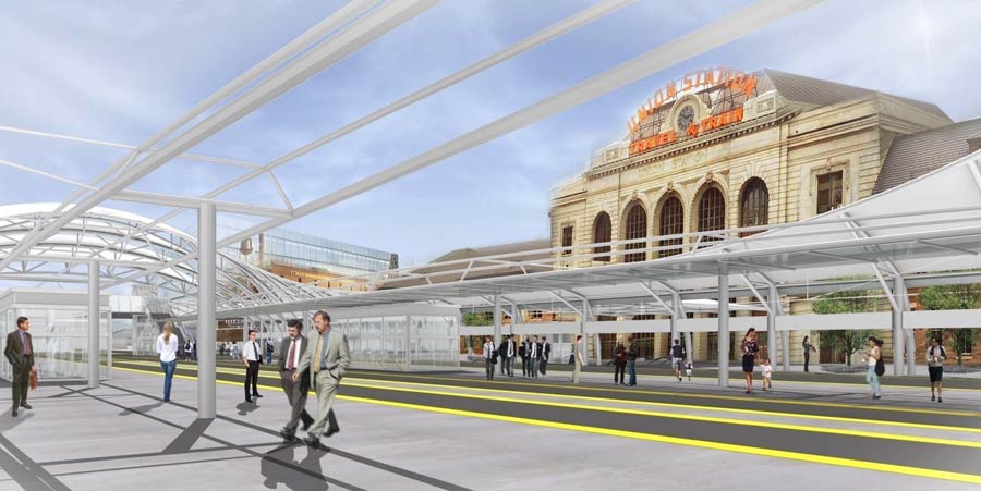 Rendering of the rail terminal for Denver’s Union Station redevelopment