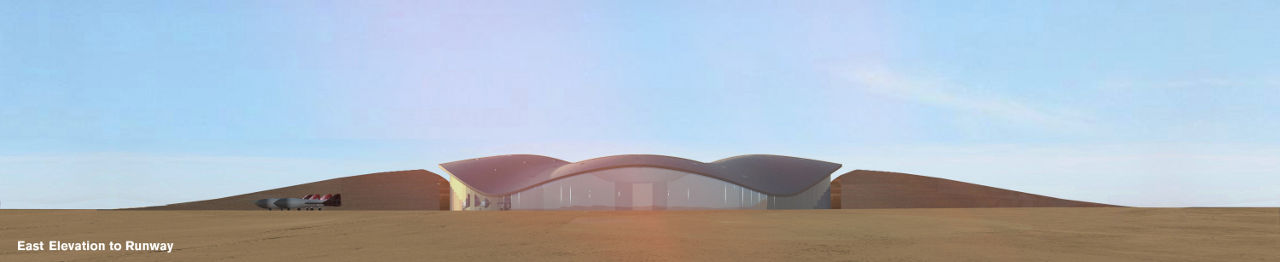 Rendering of Virgin Galactic’s Terminal and Hangar Facility at Spaceport America in New Mexico by Foster + Partners